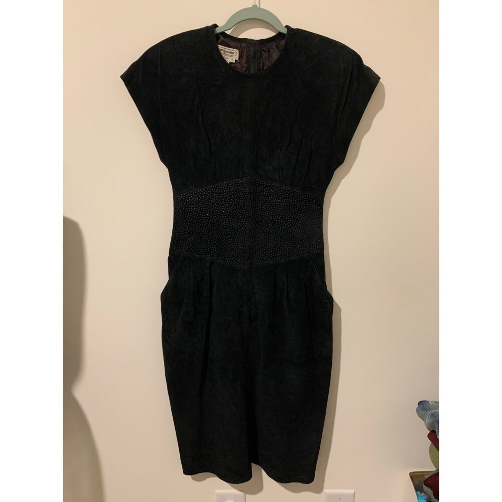 Lauren Alexandra Vintage Black Suede cocktail Dress size 8 retro80s empire waist